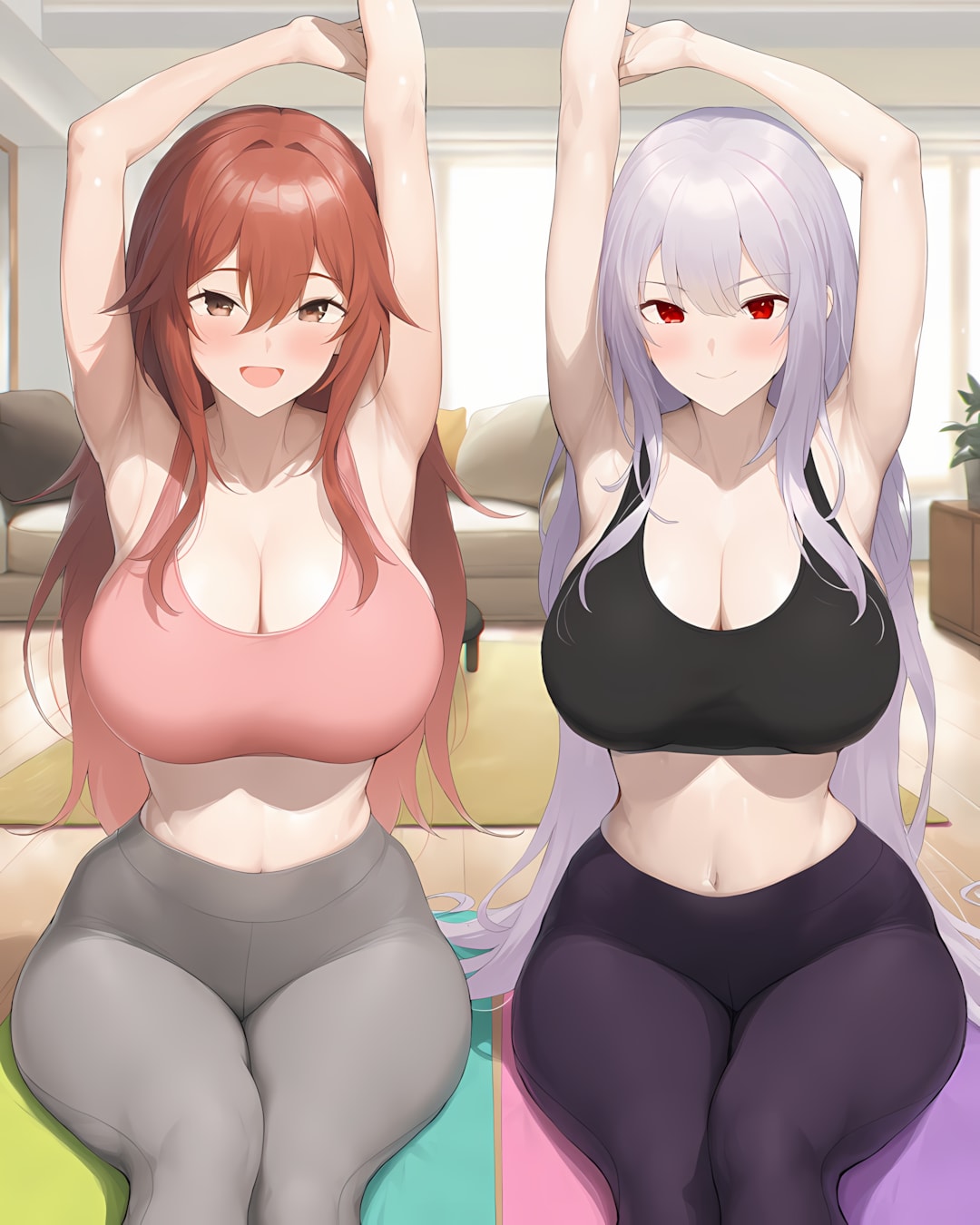 🧩パズルの日！2人揃って息ぴったり朝の室内ストレッチ姿✨ | の人気AIイラスト・グラビア
