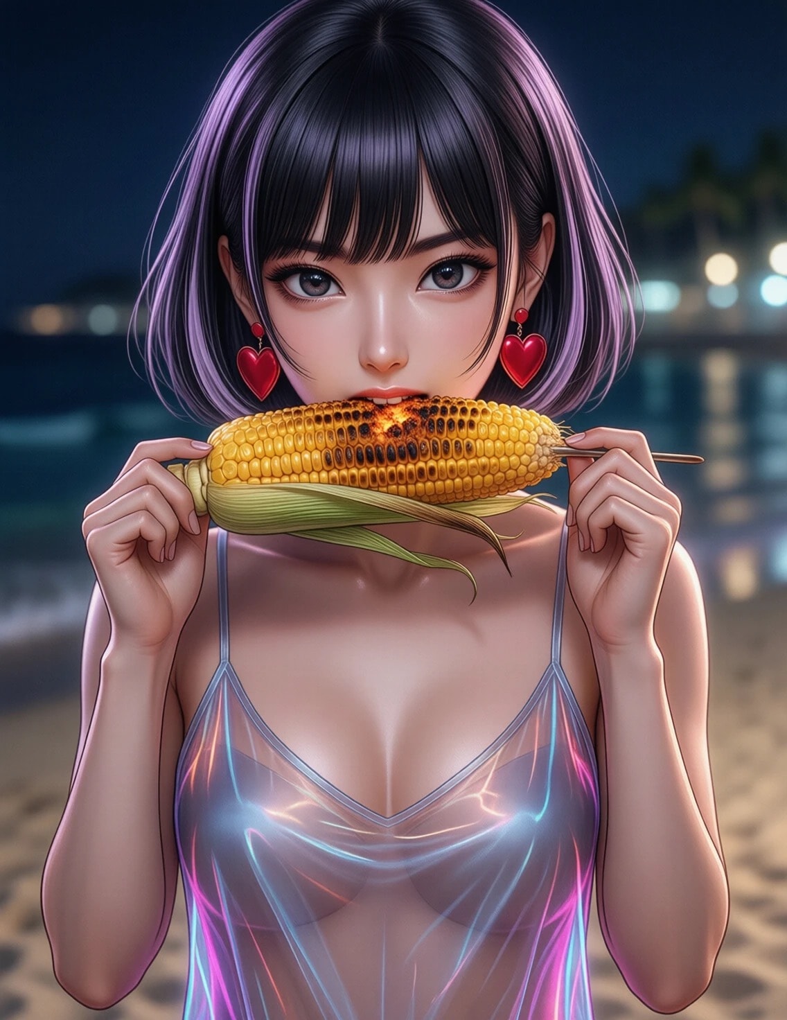 美咲さん💕ビーチで焼きとうもろこし