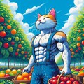 アクリル風 #果物収穫する農家の筋肉猫 2枚目