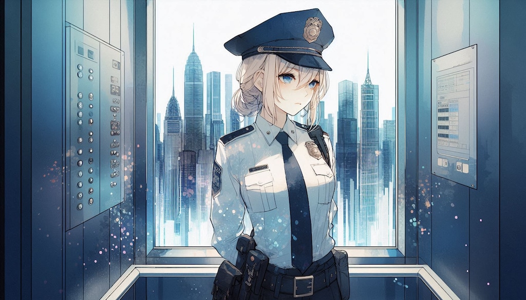エレベータから外を眺めるポリスちゃん (ポリス⑥)