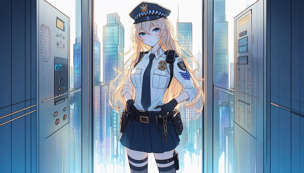 エレベータから外を眺めるポリスちゃん (ポリス⑥)