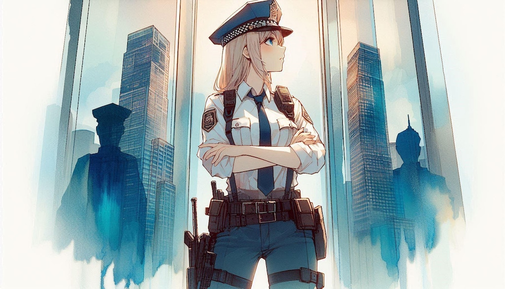 エレベータから外を眺めるポリスちゃん (ポリス⑥)