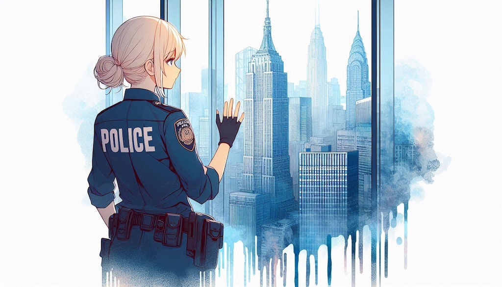 エレベータから外を眺めるポリスちゃん (ポリス⑥)