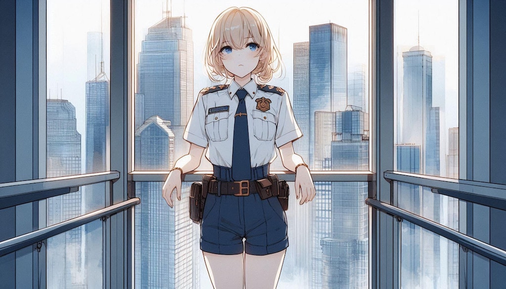 エレベータから外を眺めるポリスちゃん (ポリス⑥)
