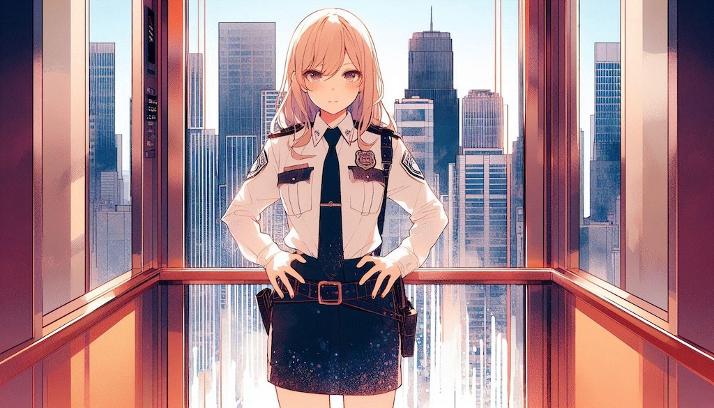 エレベータから外を眺めるポリスちゃん (ポリス⑥)