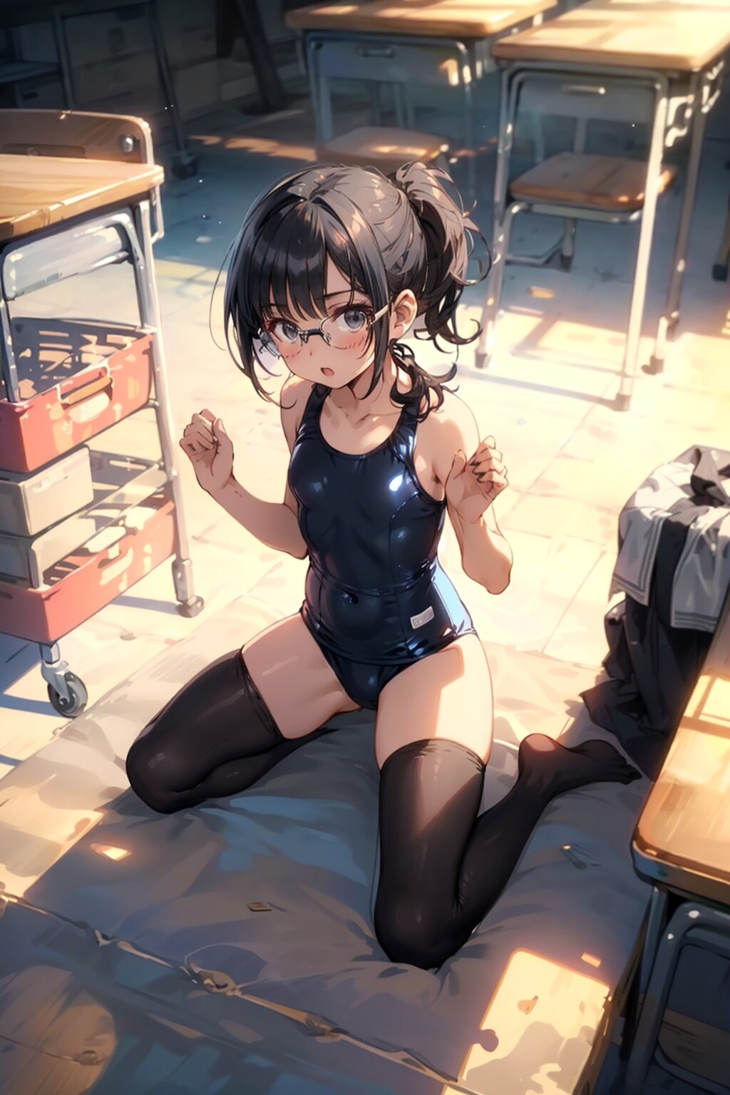 スク水タイツの眼鏡っ娘