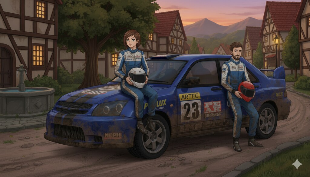 レースが終了して一息つくラリードライバー