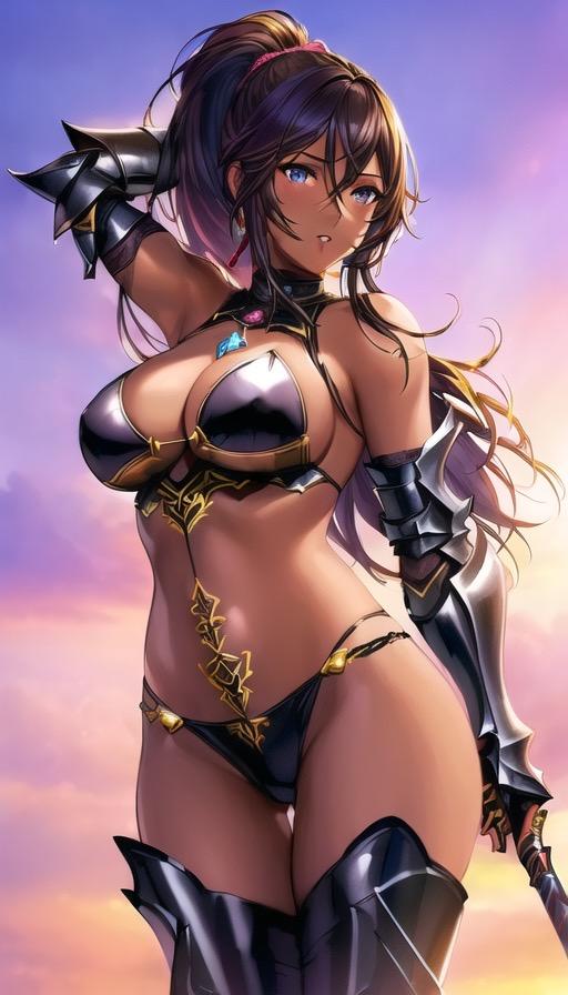 褐色ポニーテール美女女戦士イラスト集