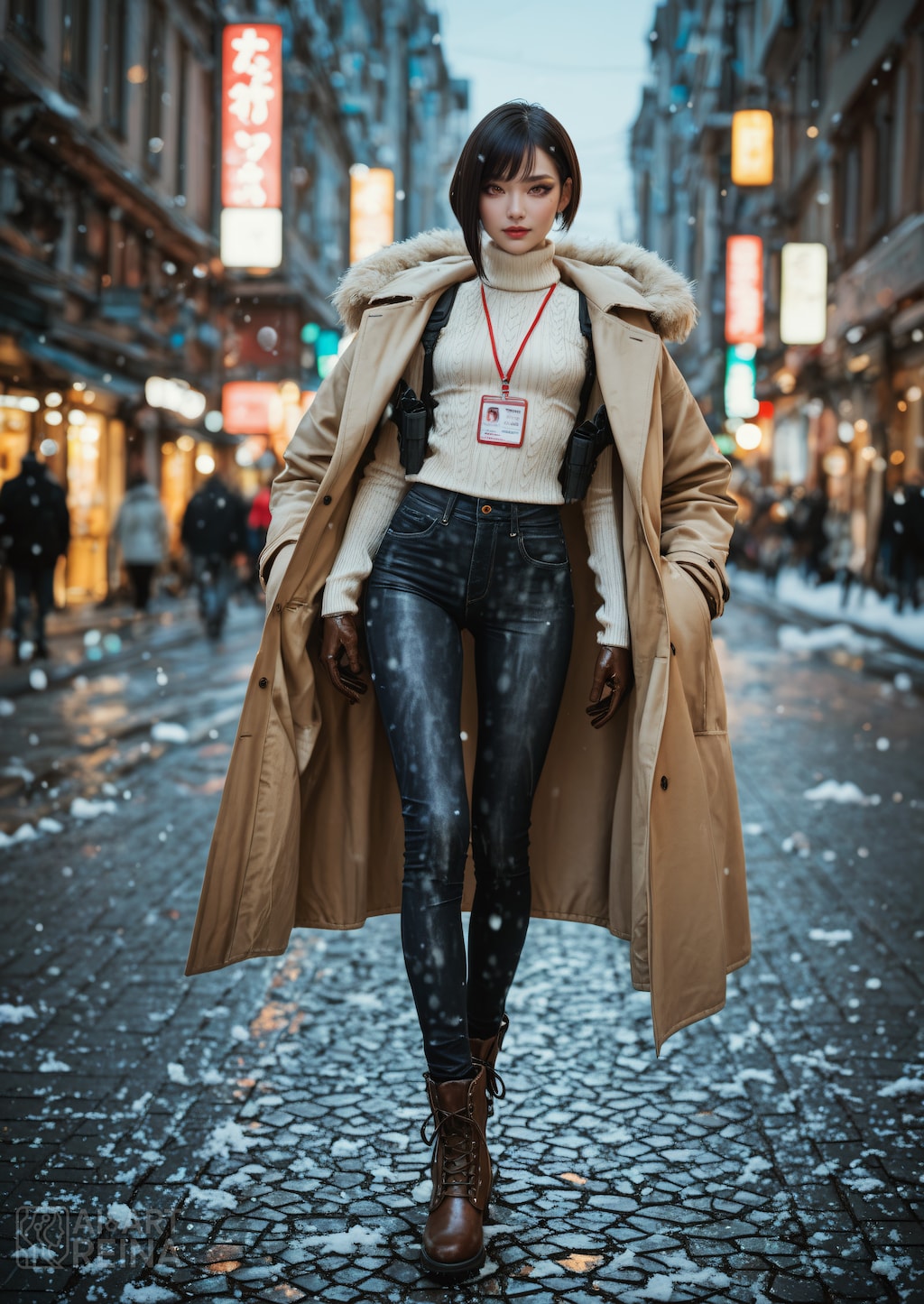 セイラ 町 雪 コート 全身