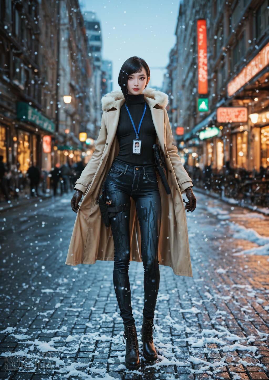 セイラ 町 雪 コート 全身