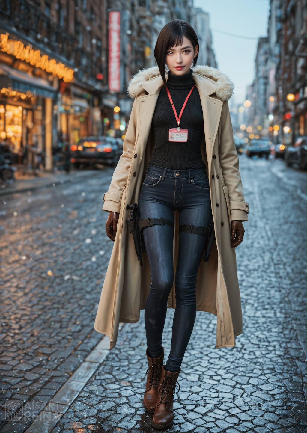 セイラ 町 雪 コート 全身