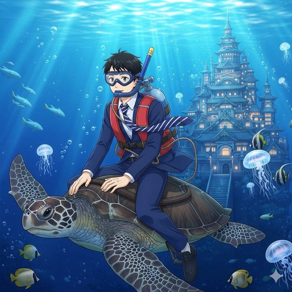 亀に乗って竜宮城へ