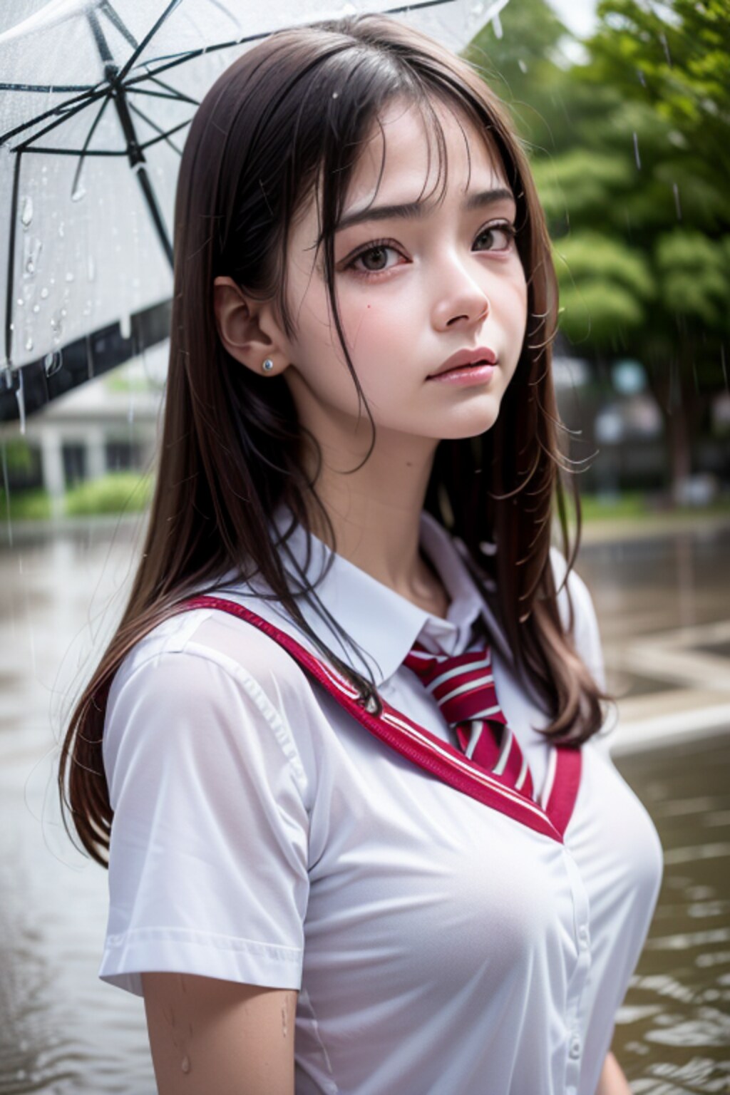 雨でずぶ濡れ