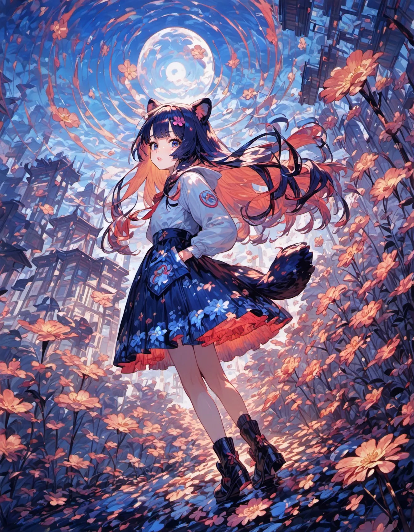 Full Moon Fox in the Flower City | の人気AIイラスト・グラビア