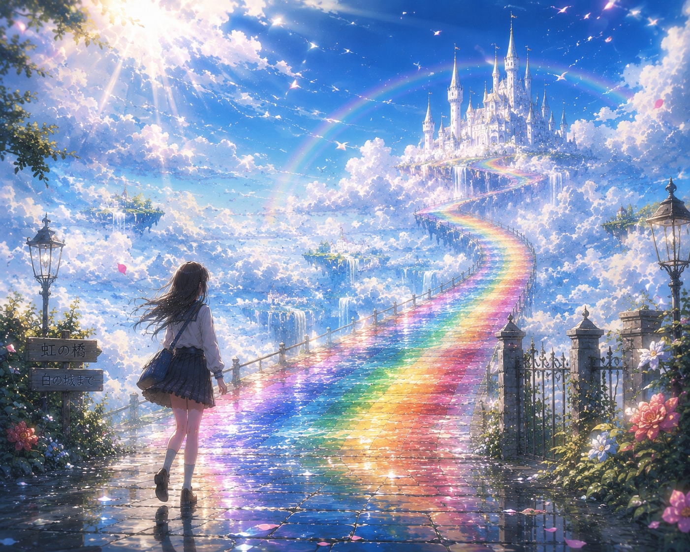 虹の橋と雲上の白城 | の人気AIイラスト・グラビア