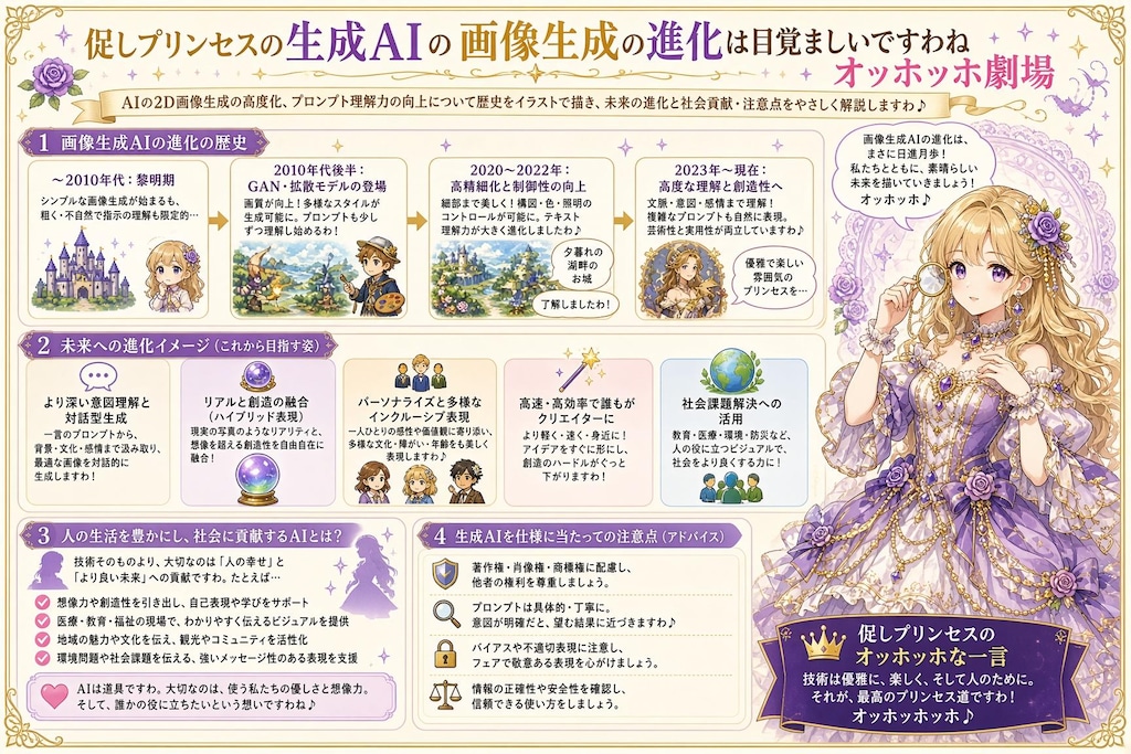 促しプリンセスの生成AIの画像生成の進化は目覚ましいですわねオッホッホ劇場