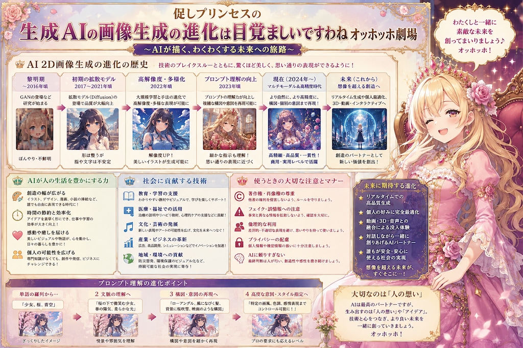 促しプリンセスの生成AIの画像生成の進化は目覚ましいですわねオッホッホ劇場