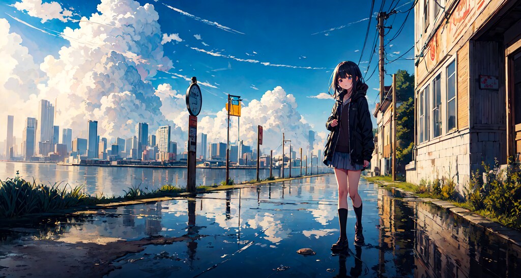 街と水たまり、少女247