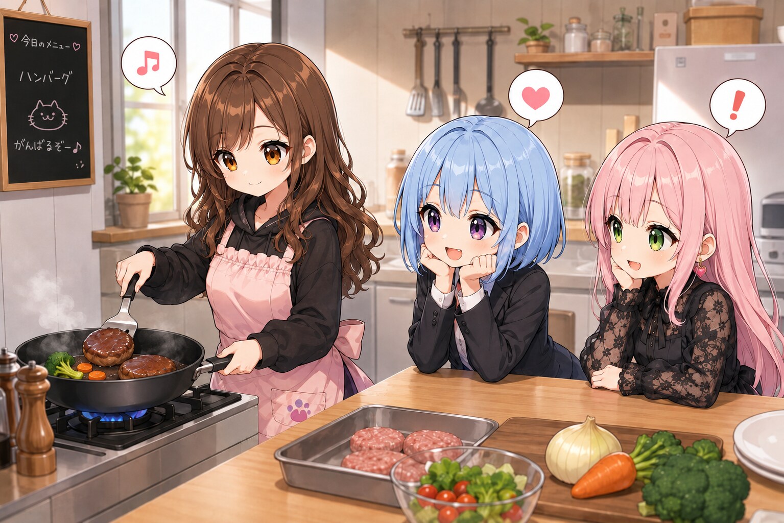 🍳ハンバーグ完成まで、あと何分？💕 | の人気AIイラスト・グラビア