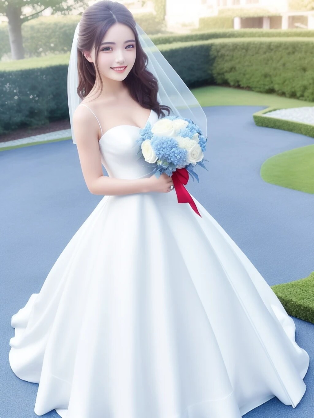 黒髪ロングでウェディングドレスの美女７２