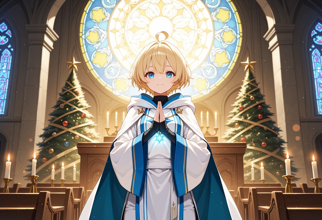 クリスマスイブ礼拝を案内するシスターさん