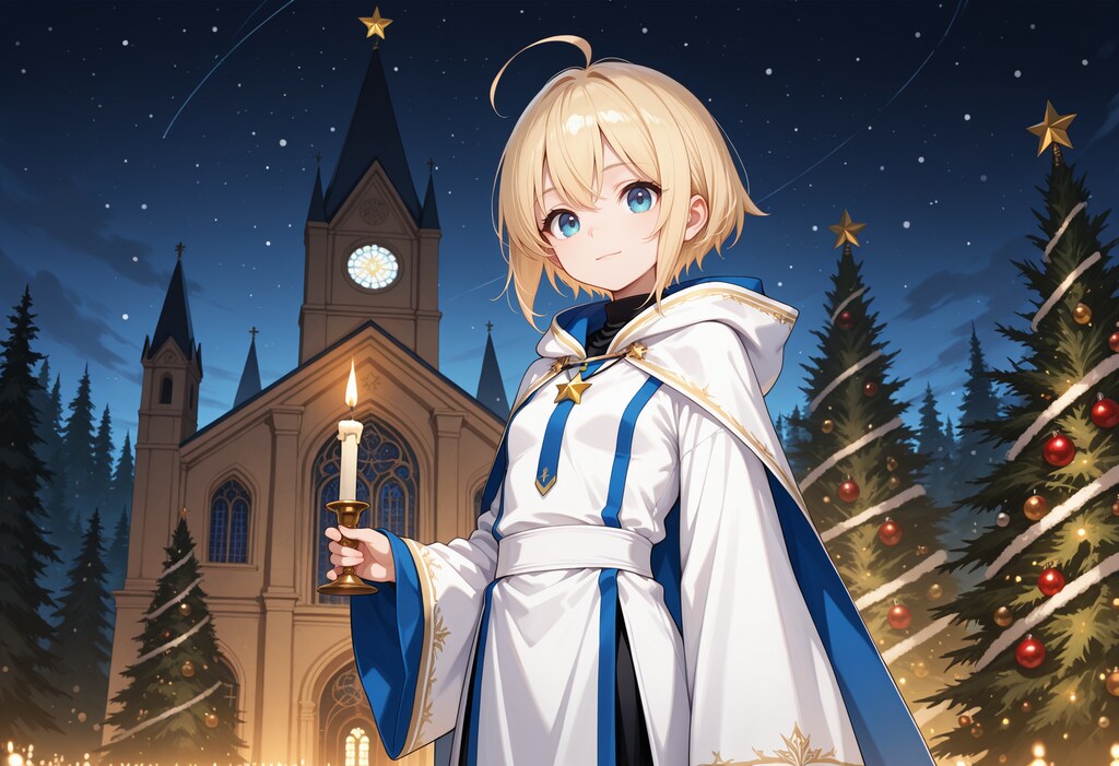 クリスマスイブ礼拝を案内するシスターさん