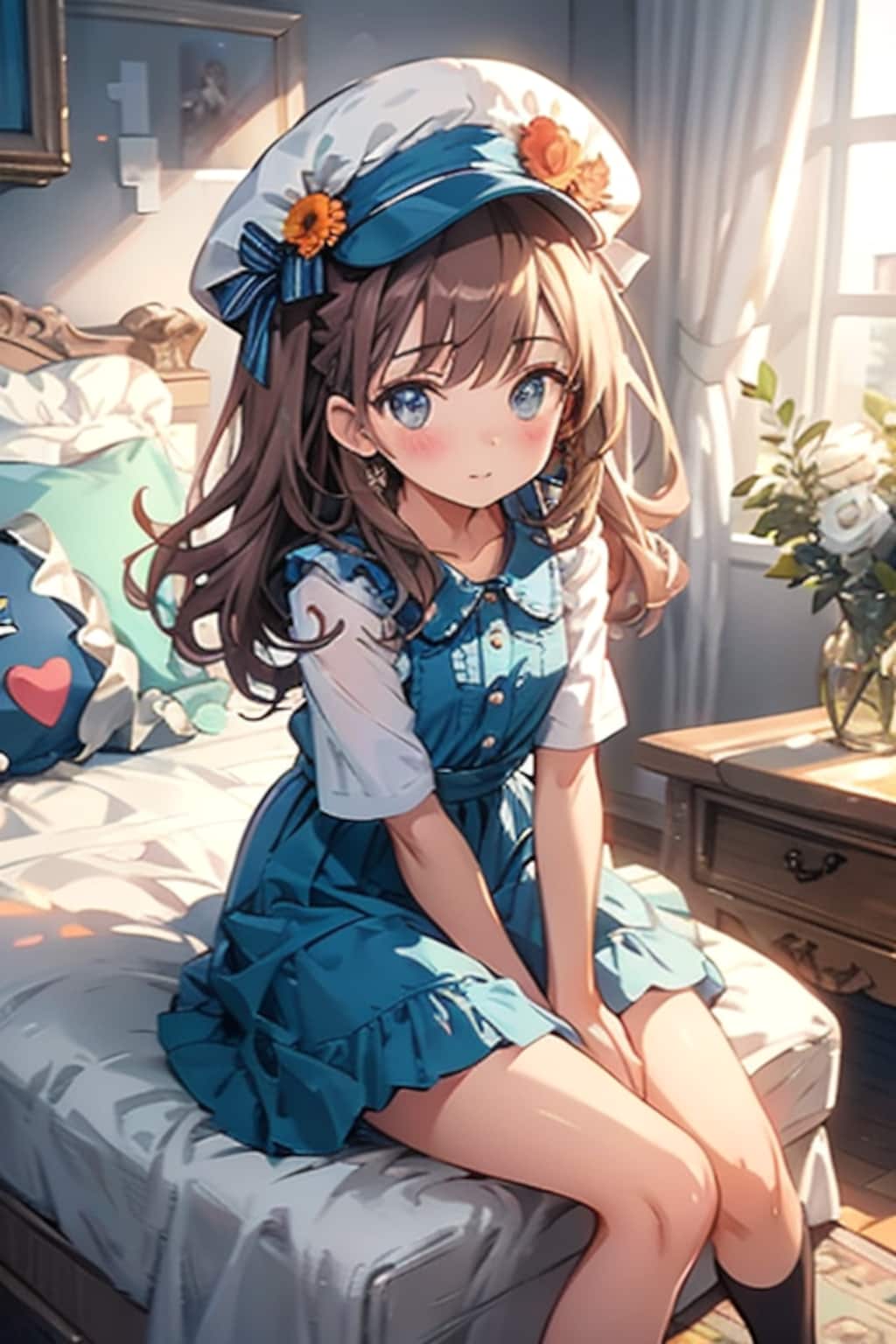 帽子をかぶる彼女