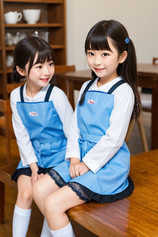 エプロン付けて姉妹で料理のお手伝い