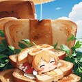 朝食のトーストの上で眠る可愛い少女 10枚目