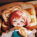 朝食のトーストの上で眠る可愛い少女 3枚目