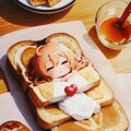 朝食のトーストの上で眠る可愛い少女 11枚目