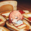 朝食のトーストの上で眠る可愛い少女 8枚目