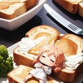 朝食のトーストの上で眠る可愛い少女 7枚目