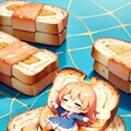 朝食のトーストの上で眠る可愛い少女 6枚目