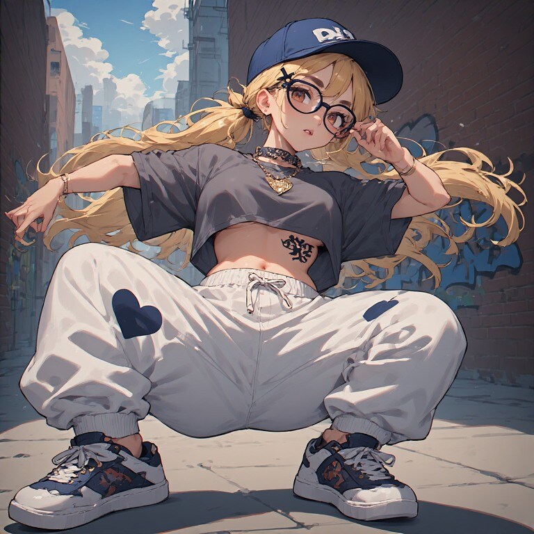 金髪メガネのHIP-HOP風ファッション＋あとケツ