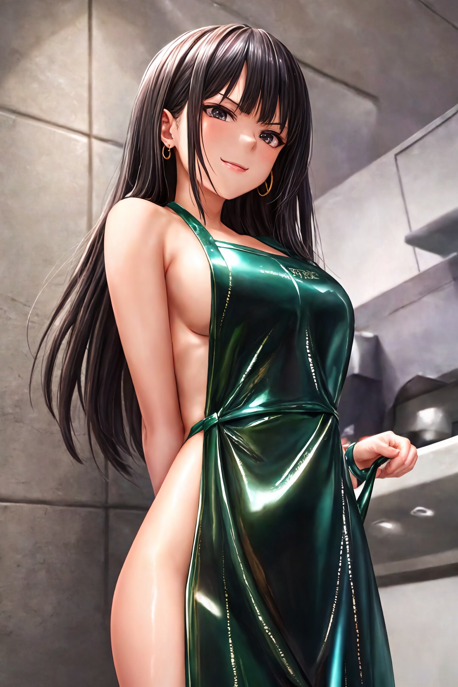 黒髪ロング ツンデレ裸エプロン