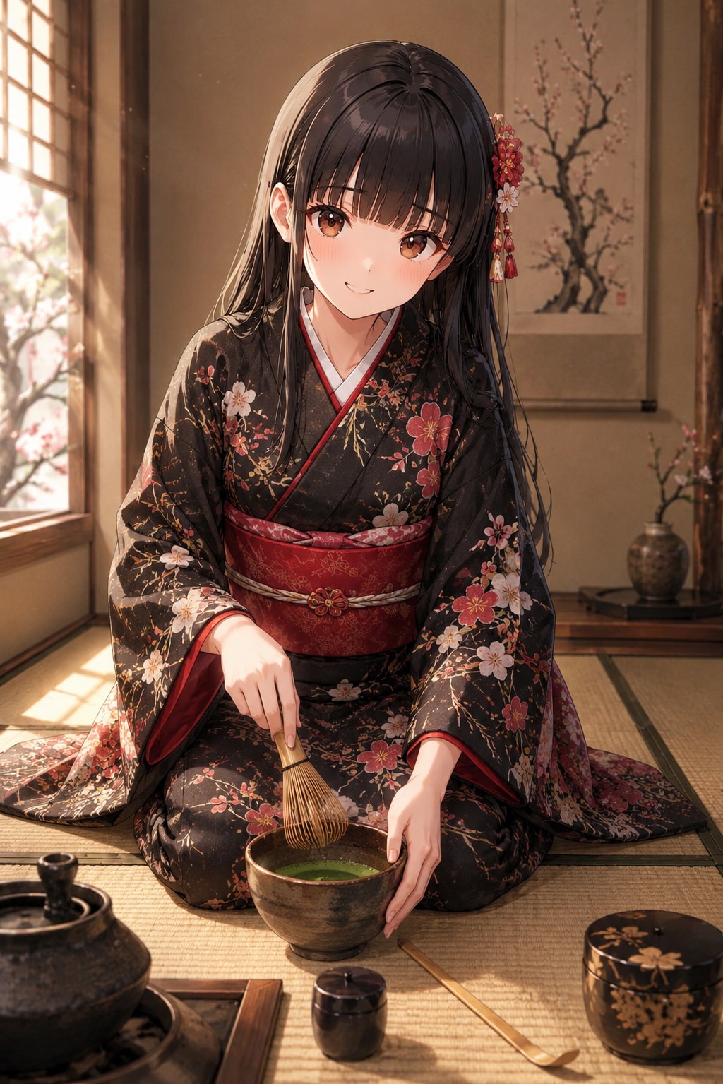 お茶を点てるサキちゃん