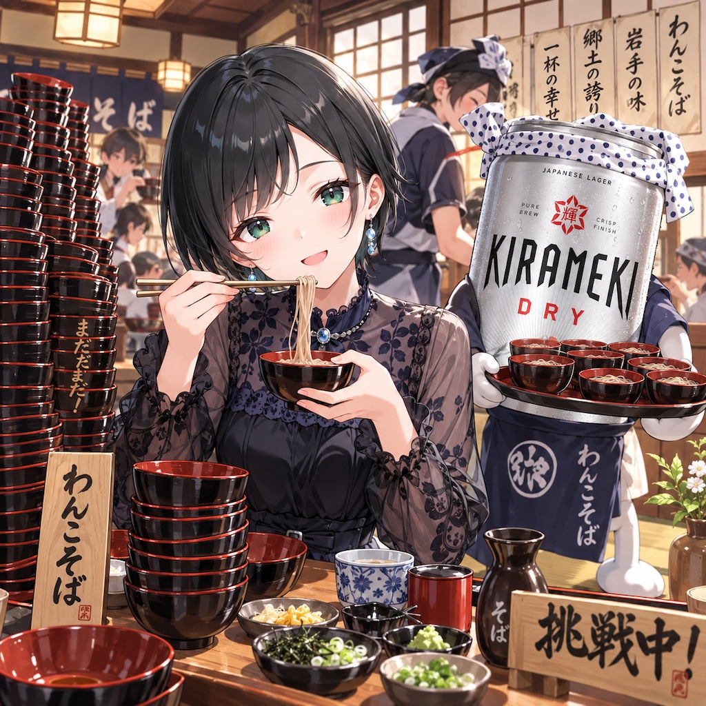 わんこそばを食べる藍音ちゃん