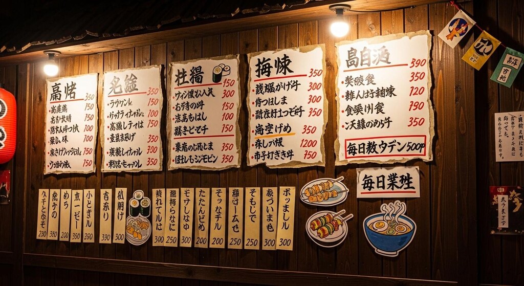 今日は居酒屋メニューをいろいろと描いてもらった