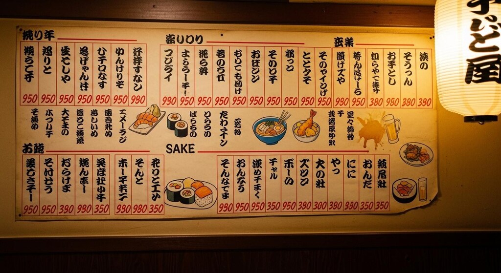 今日は居酒屋メニューをいろいろと描いてもらった