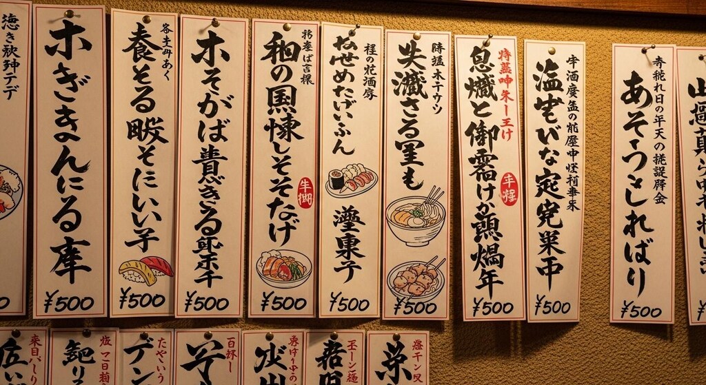 今日は居酒屋メニューをいろいろと描いてもらった