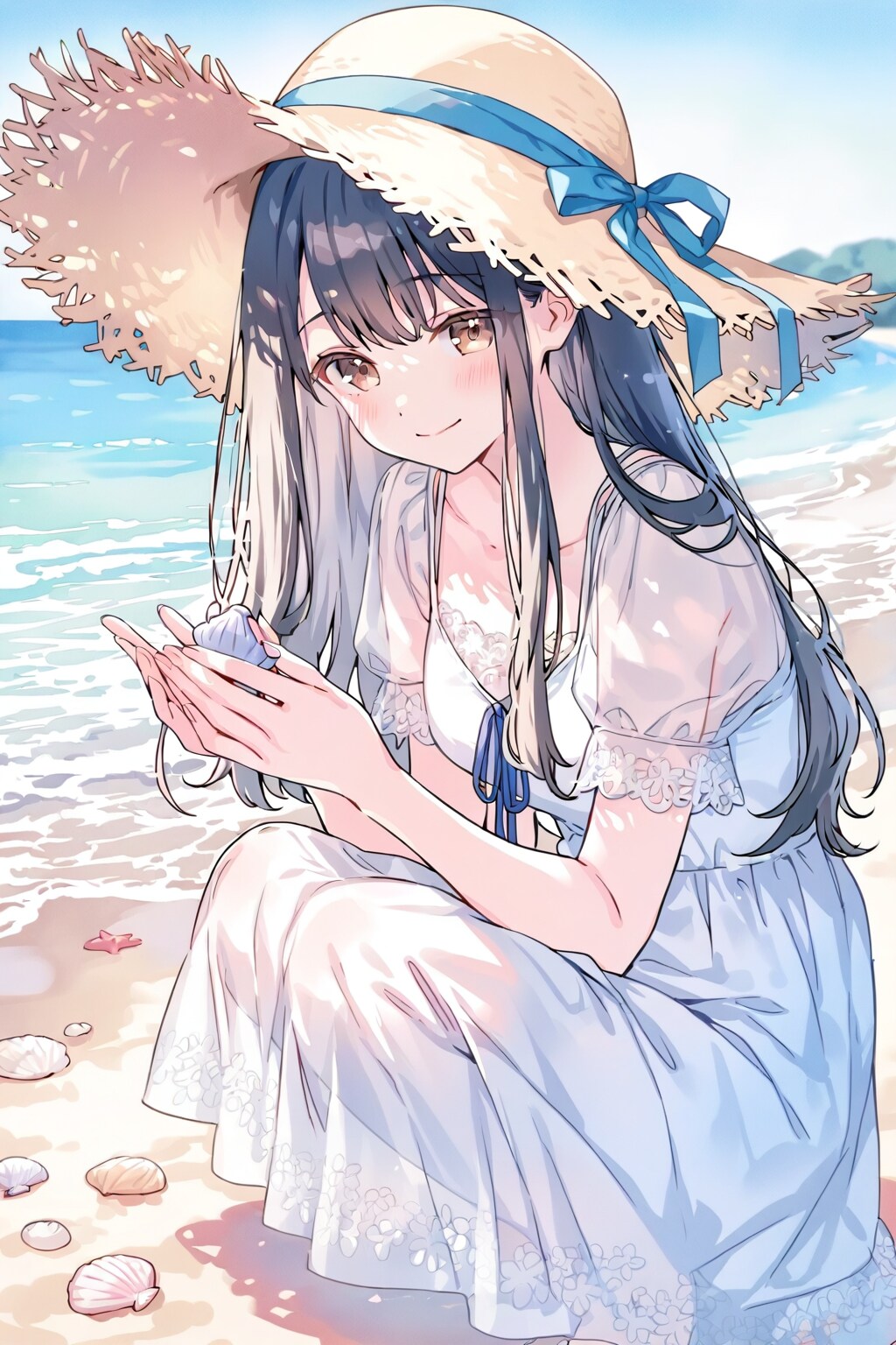 貝殻を手にする少女