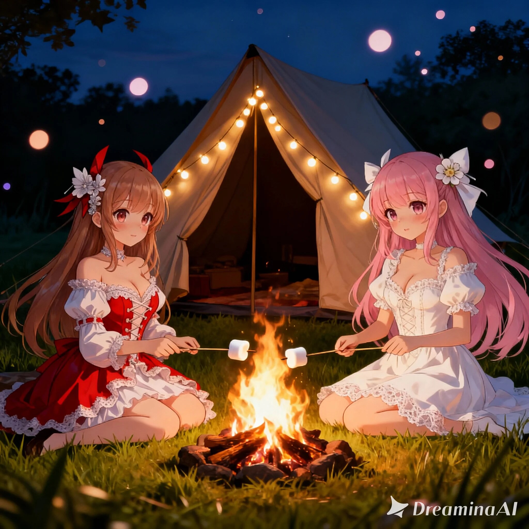 焚き火で焼きマシュマロ