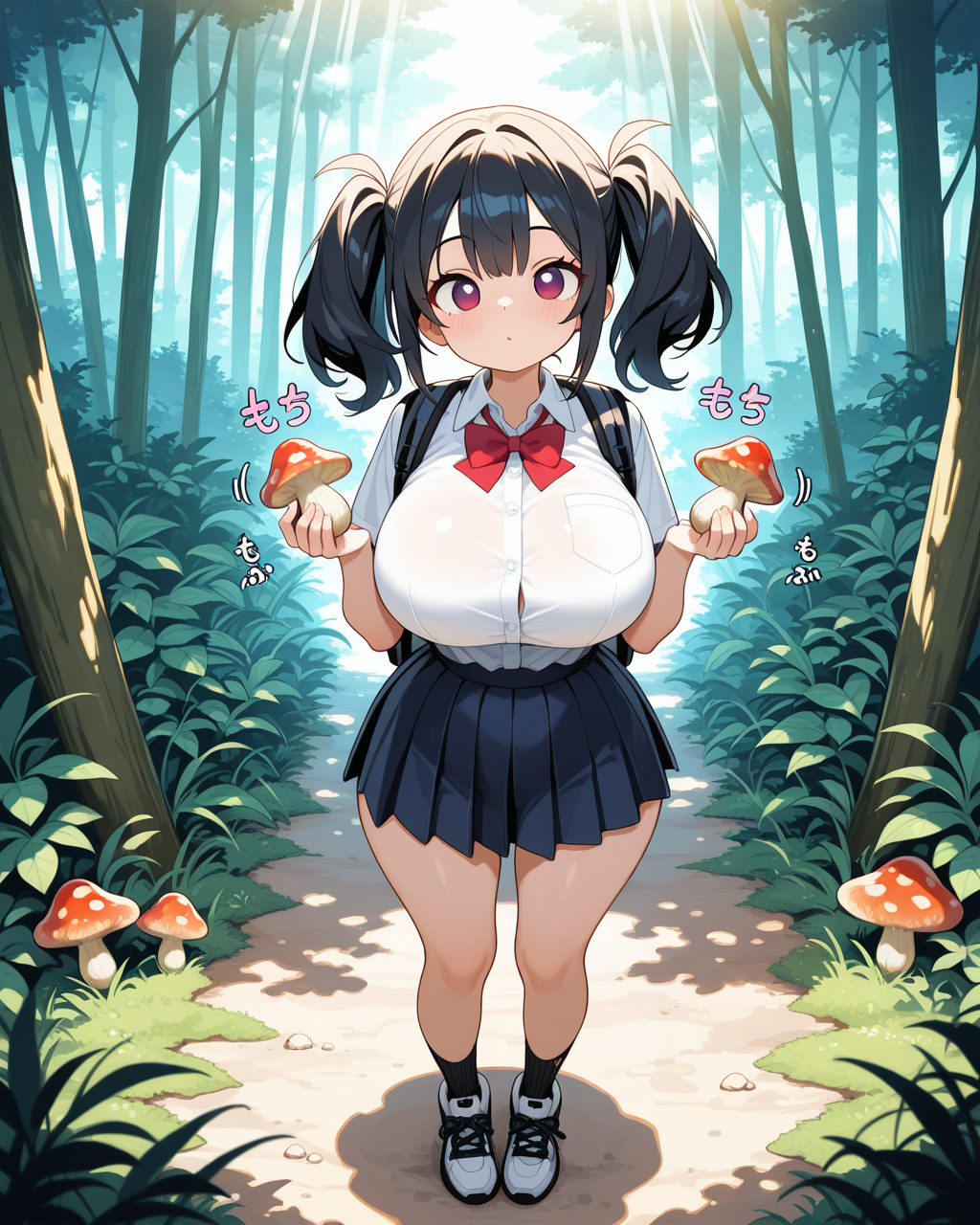 森でキノコ狩りをする瑛子ちゃん