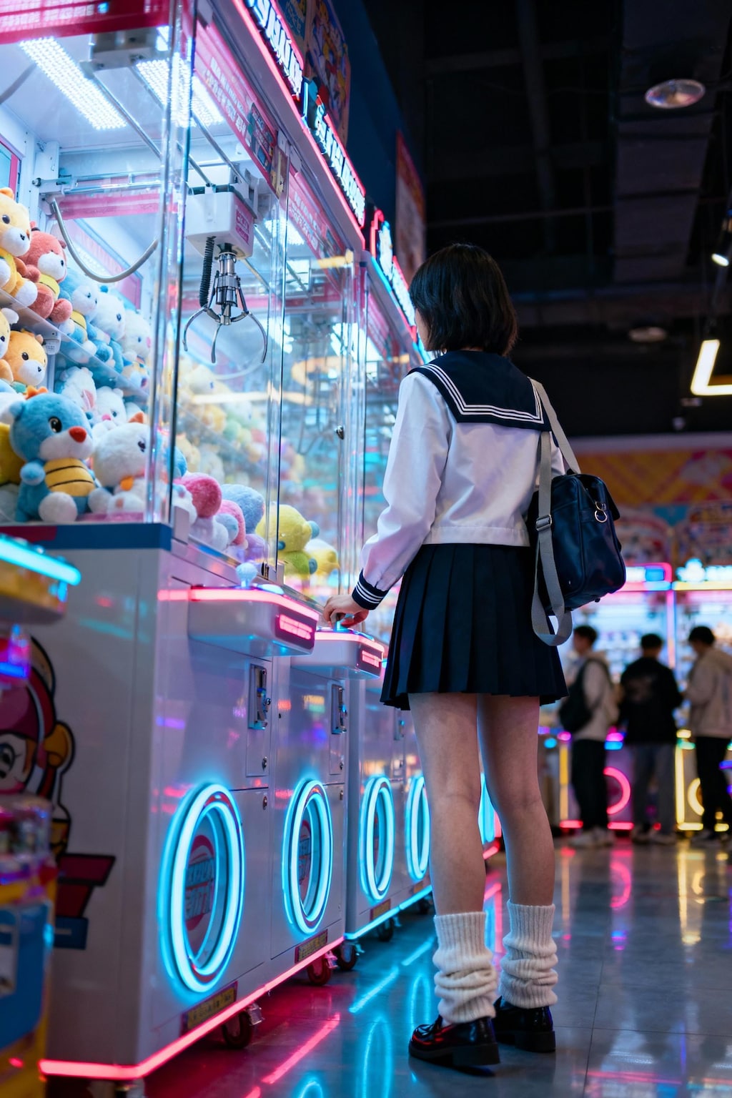 クレーンゲームで遊ぶ女子