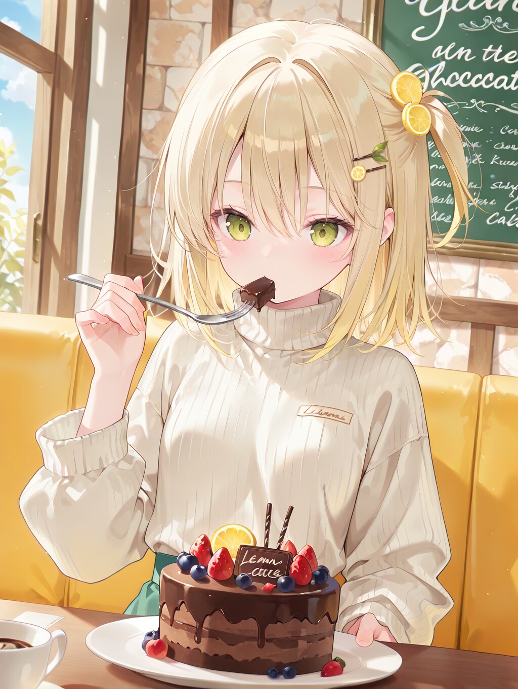 バレンタイン、ケーキもぐもぐ🍋ちゃん