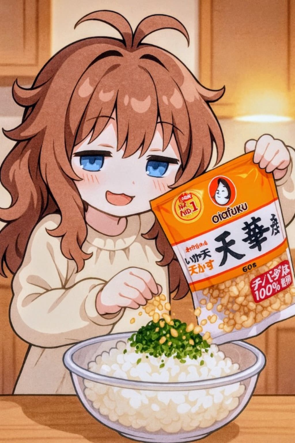 悪魔のおにぎりを作る小さな女の子