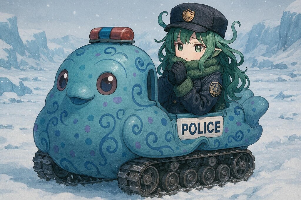 "雪上パトカー"で遊んでたらやたら鳩に追いかけられる
