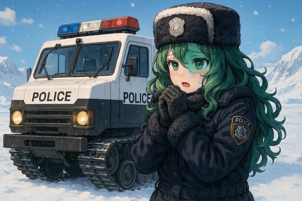 "雪上パトカー"で遊んでたらやたら鳩に追いかけられる