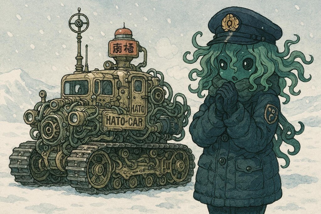 "雪上パトカー"で遊んでたらやたら鳩に追いかけられる